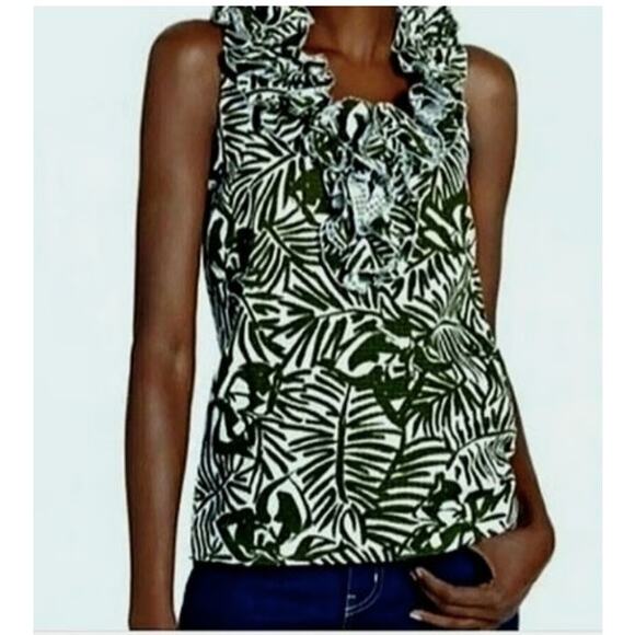 Kate Spade New York Green White Orchid Lucille Floral Ruffle Blouse Size 2 - Picture 1 of 6